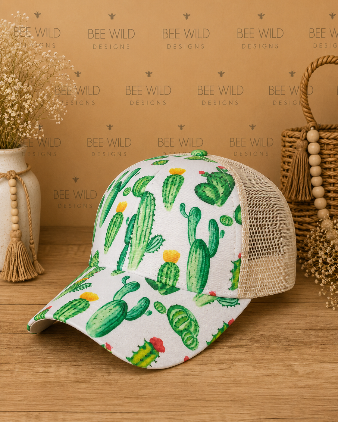 Cactus Criss-Cross Ponytail Trucker Hat