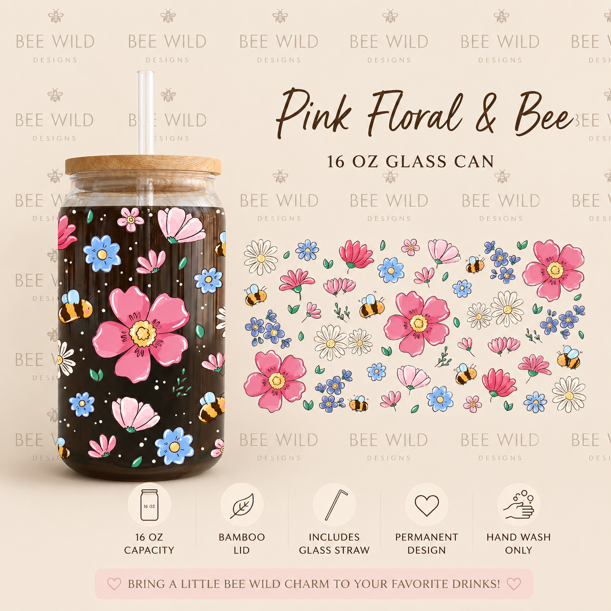 Pink Floral & Bee