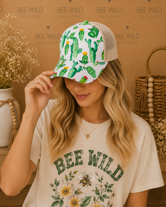 Cactus Criss-Cross Ponytail Trucker Hat